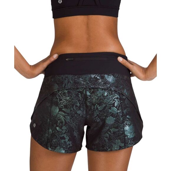 Lululemon Speed Up Mid-Rise Lined Short 4" Logo Flourish Black Iridescent Foil - Picture 7 of 9